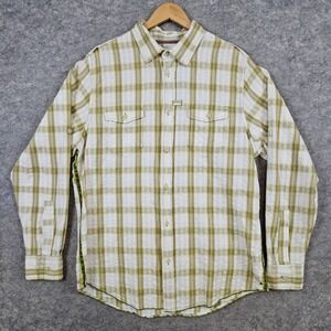 Margaritaville Men's Windowpane Button Up Shirt Size‎ LG 100% Cotton Tropical